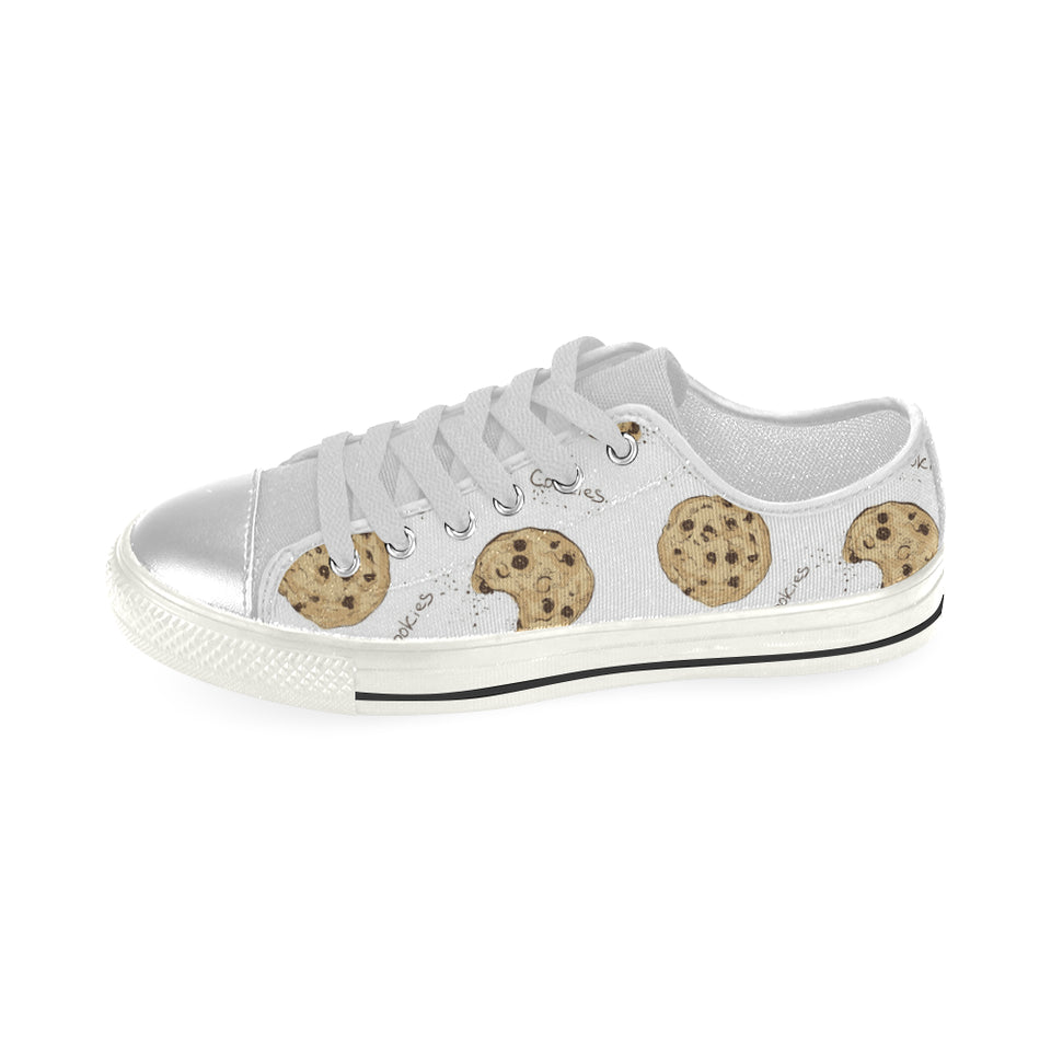 Sketch style cookie pattern Women's Low Top Canvas Shoes White