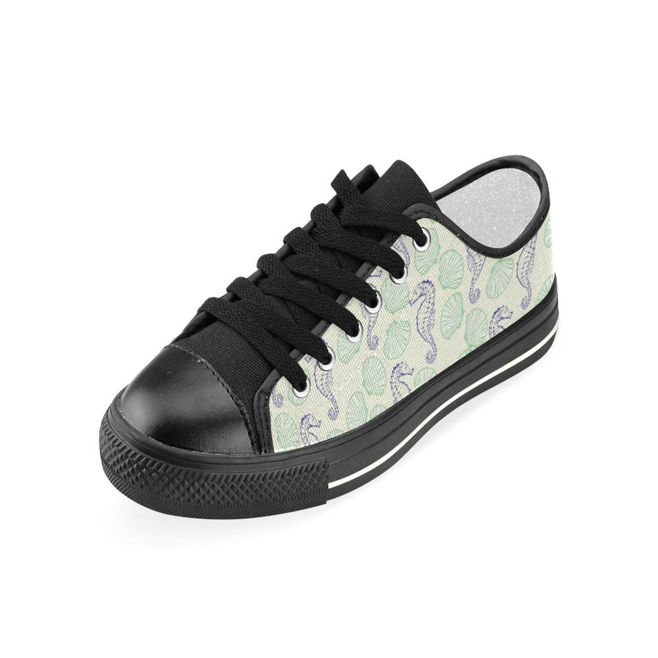Seahorse shell pattern Kids' Boys' Girls' Low Top Canvas Shoes Black
