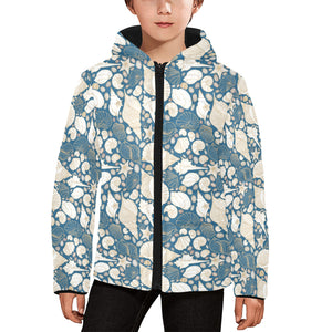 Sea turtle Polynesian Tribal design pattern Kids' Boys' Girls' Padded Hooded Jacket