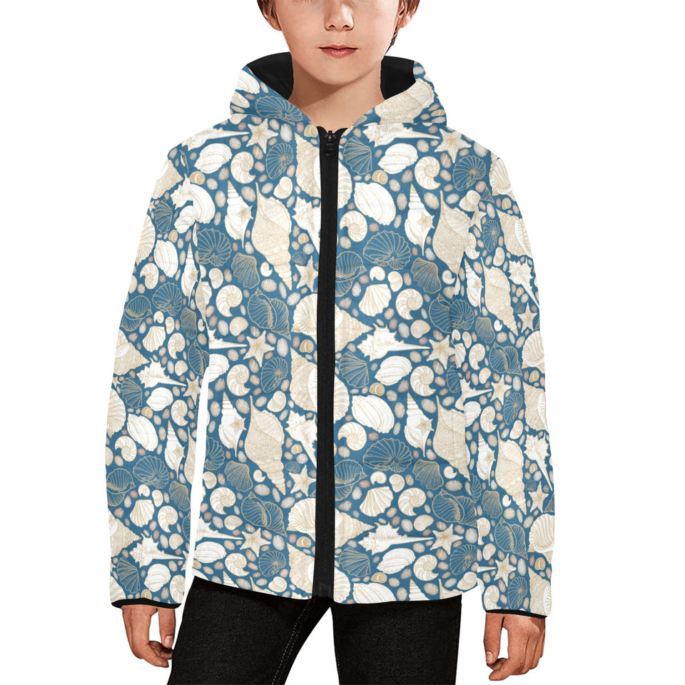 Sea turtle Polynesian Tribal design pattern Kids' Boys' Girls' Padded Hooded Jacket