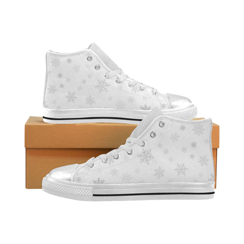 Snowflake pattern white background Women's High Top Canvas Shoes White