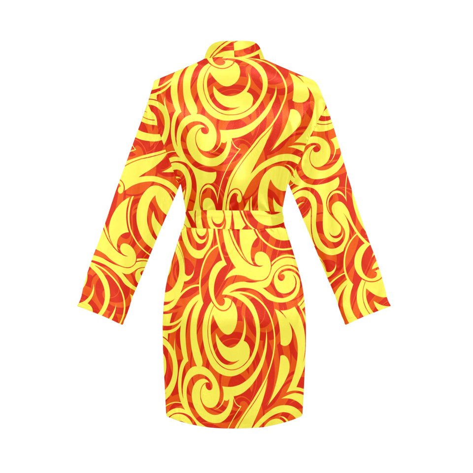 Fire flame design pattern Women's Long Sleeve Belted Night Robe