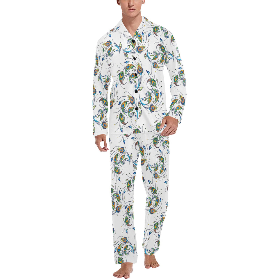 Peacock feather pattern Men's Long Pajama Set