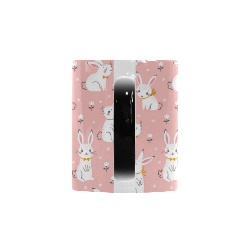 Cute white rabbit flower pink background Morphing Mug Heat Changing Mug