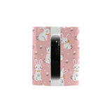 Cute white rabbit flower pink background Morphing Mug Heat Changing Mug