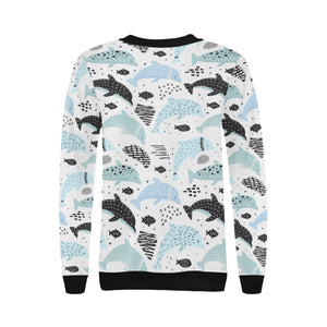 Cute dolphins Childish Style pattern Women's Crew Neck Sweatshirt