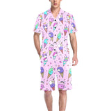Cute ice cream cone animal pattern Men's V-Neck Short Pajama Set