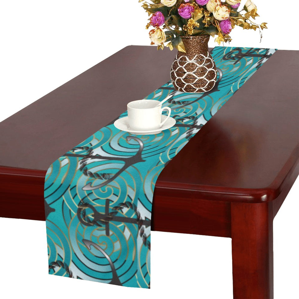 Anchor nautical green background Table Runner