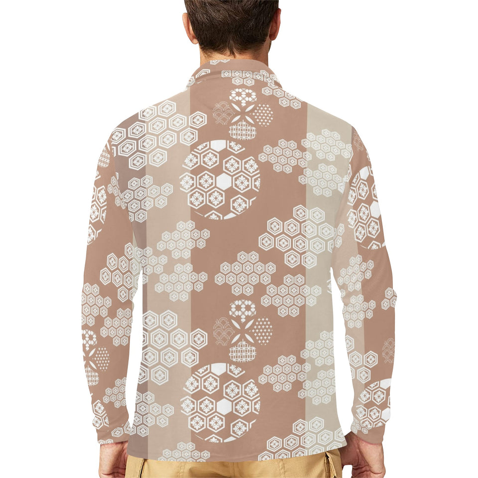 Beautiful hexagon japanese pattern Men's Long Sleeve Polo Shirt
