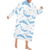 Blue whale pattern Blanket Robe with Sleeves