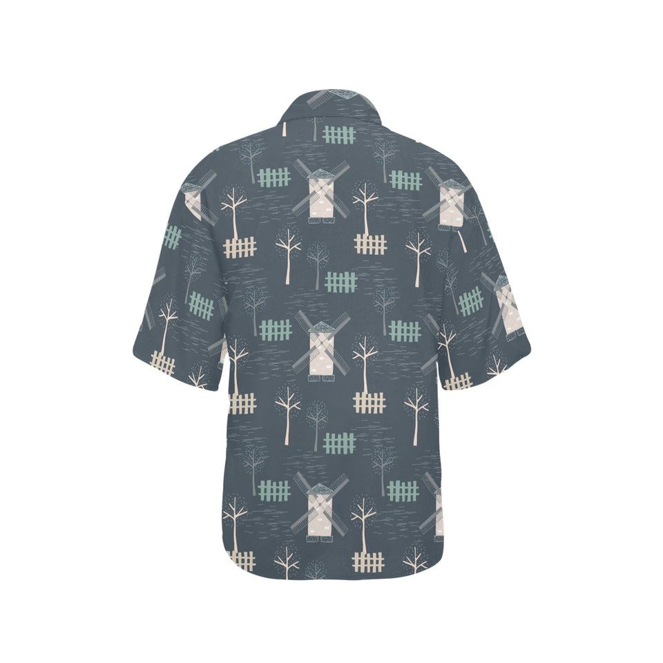 windmill tree pattern Women's All Over Print Hawaiian Shirt