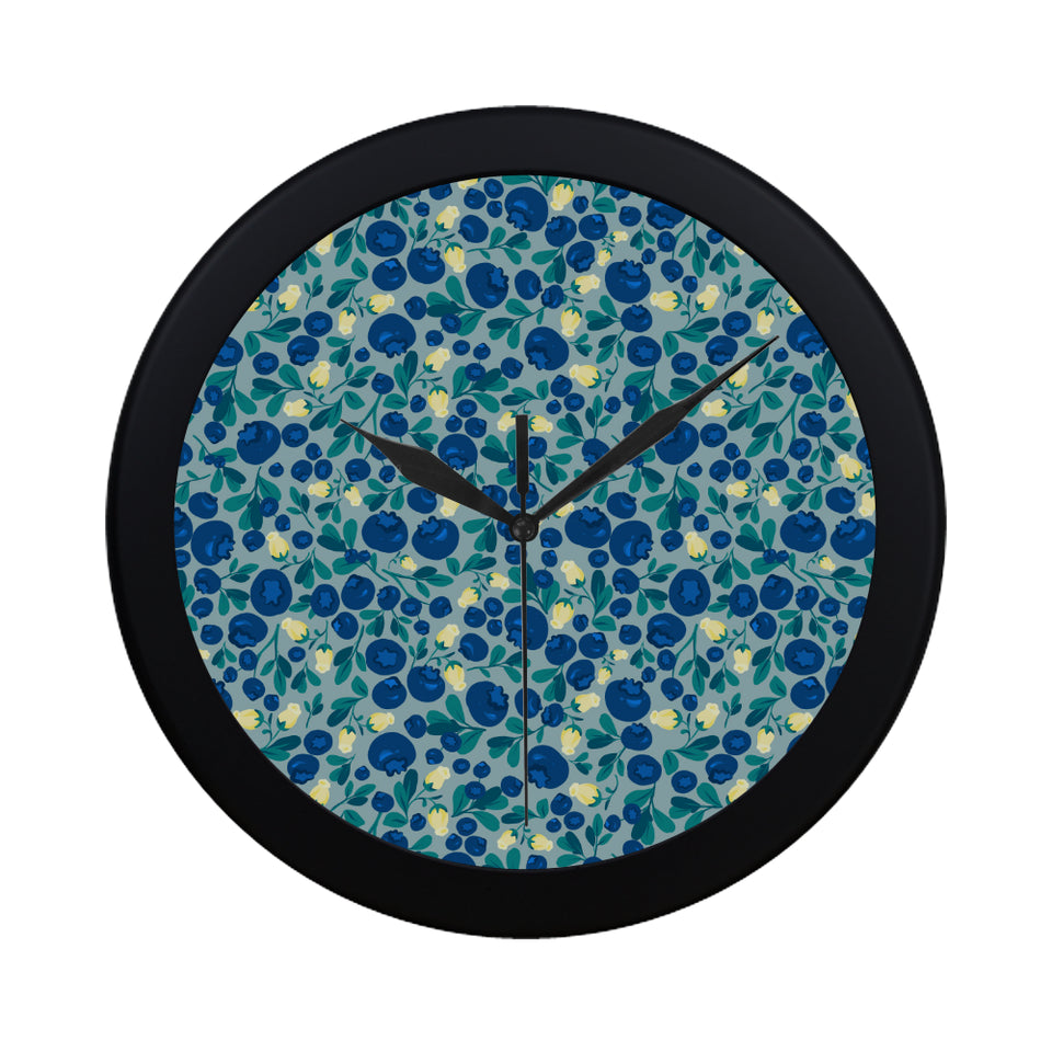 blueberry design pattern Elegant Black Wall Clock