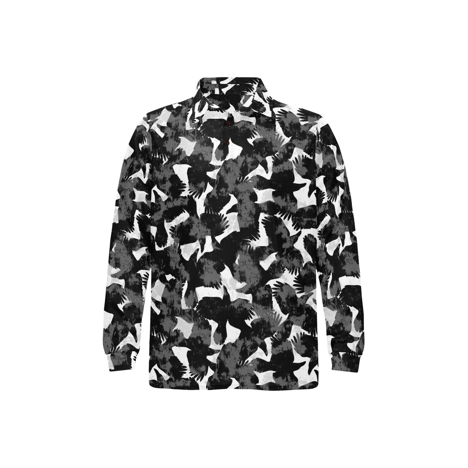 Crow illustration pattern Men's Long Sleeve Polo Shirt