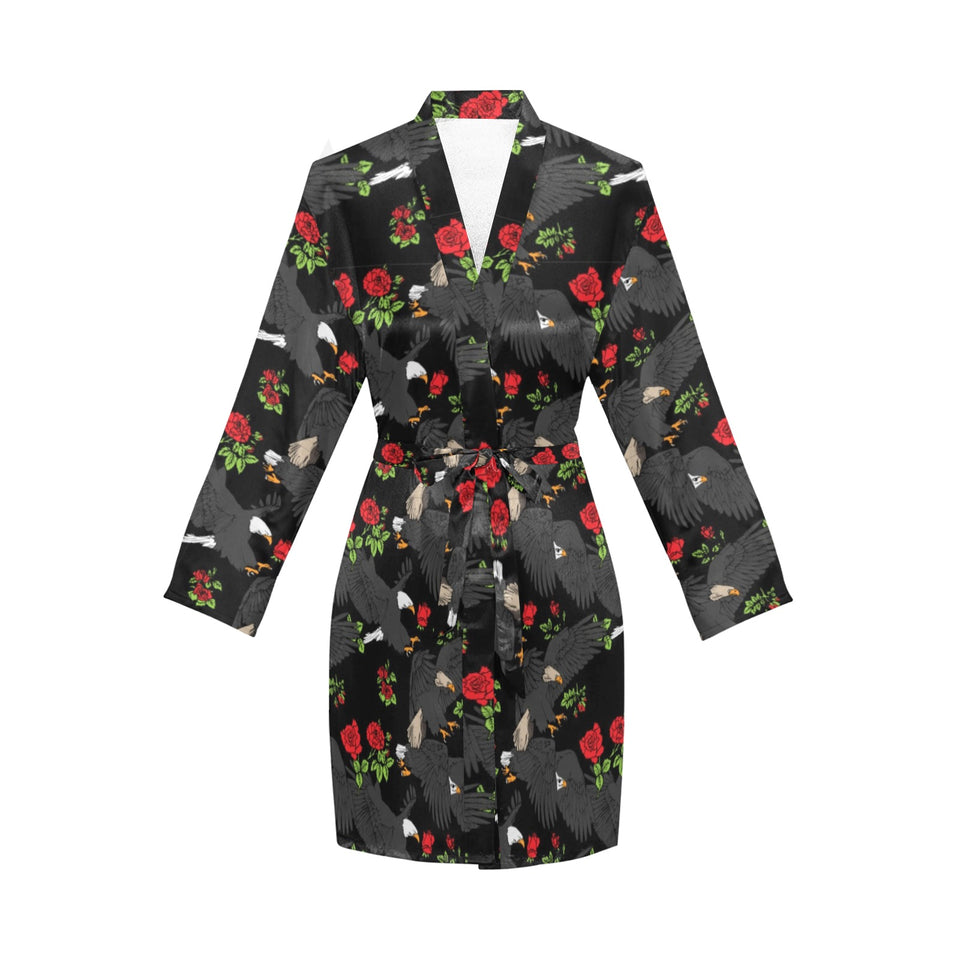 Eagle Pattern Print Design 04 Women's Long Sleeve Belted Night Robe