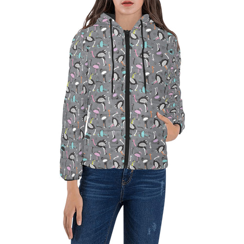 Ostrich Pattern Print Design 01 Women's Padded Hooded Jacket