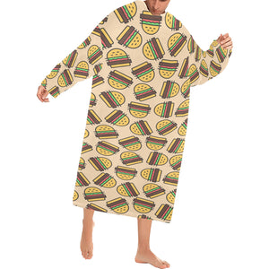 Hamburger Pattern Print Design 01 Blanket Robe with Sleeves