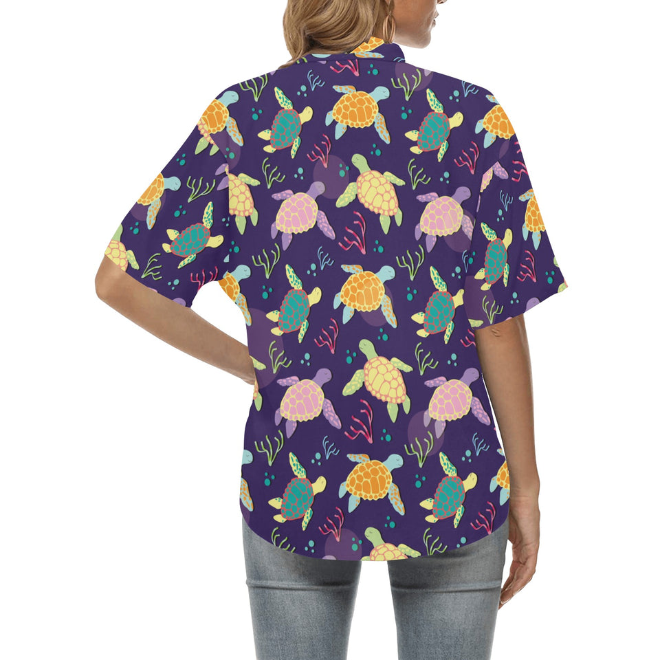 Colorful sea turtle pattern Women's All Over Print Hawaiian Shirt