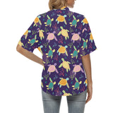 Colorful sea turtle pattern Women's All Over Print Hawaiian Shirt