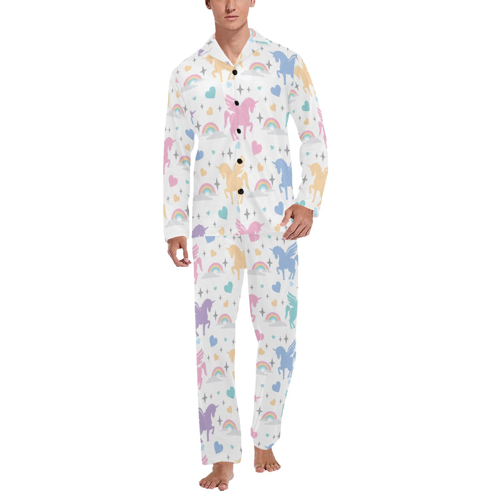 colorful unicorn rainbow heart pattern Men's Long Pajama Set