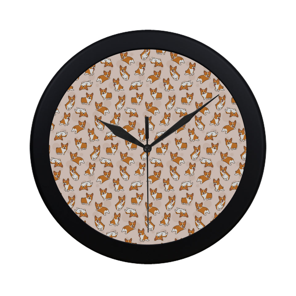 Cute Corgis Pattern pink background Elegant Black Wall Clock
