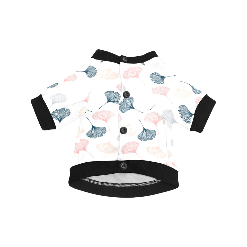 Black Gray Cream coral ginkgo leaves pattern All Over Print Pet Dog Round Neck Fuzzy Shirt