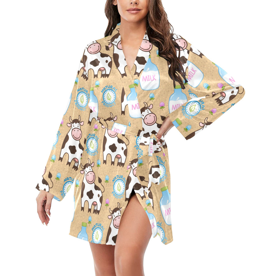 Cow bottle of milk pattern Women's Long Sleeve Belted Night Robe