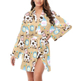 Cow bottle of milk pattern Women's Long Sleeve Belted Night Robe