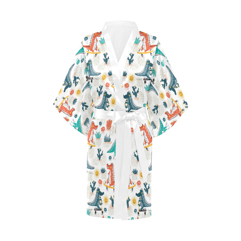 Cute Crocodile Pattern Women's Short Kimono Robe