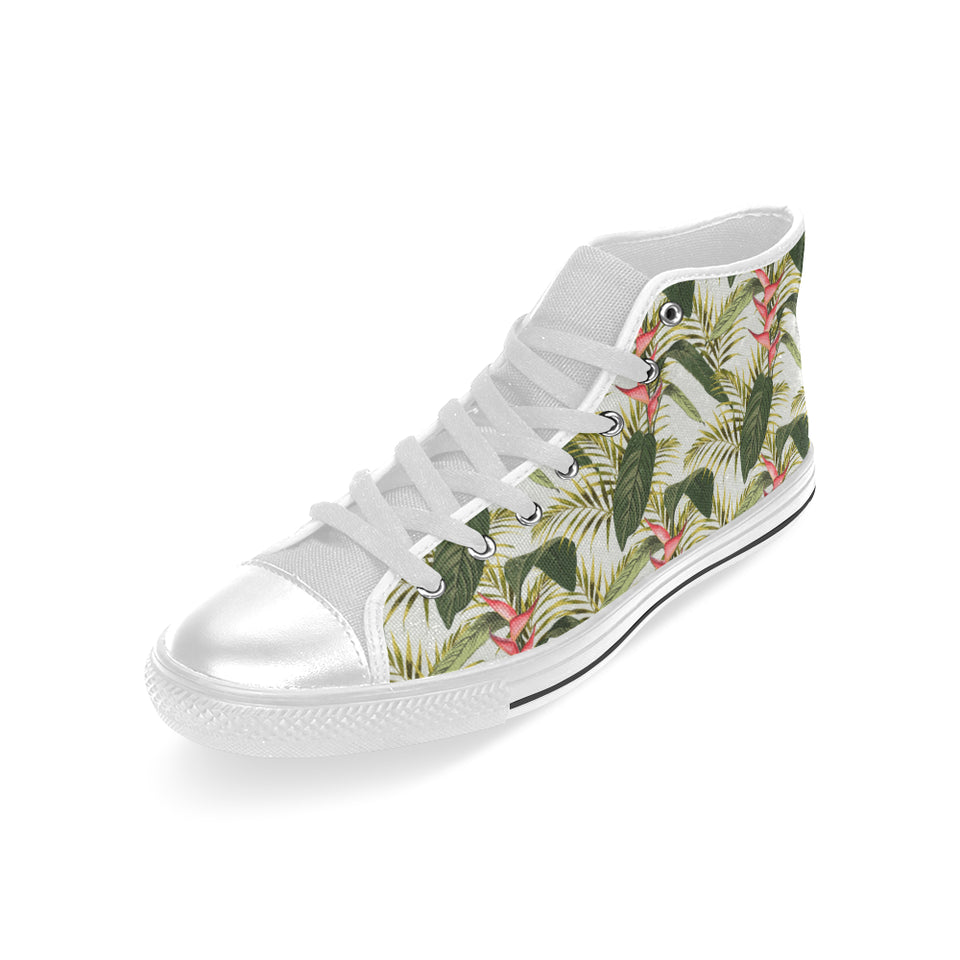 heliconia pattern Men's High Top Canvas Shoes White