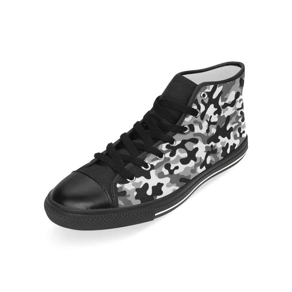 Black white camouflage pattern Men's High Top Canvas Shoes Black