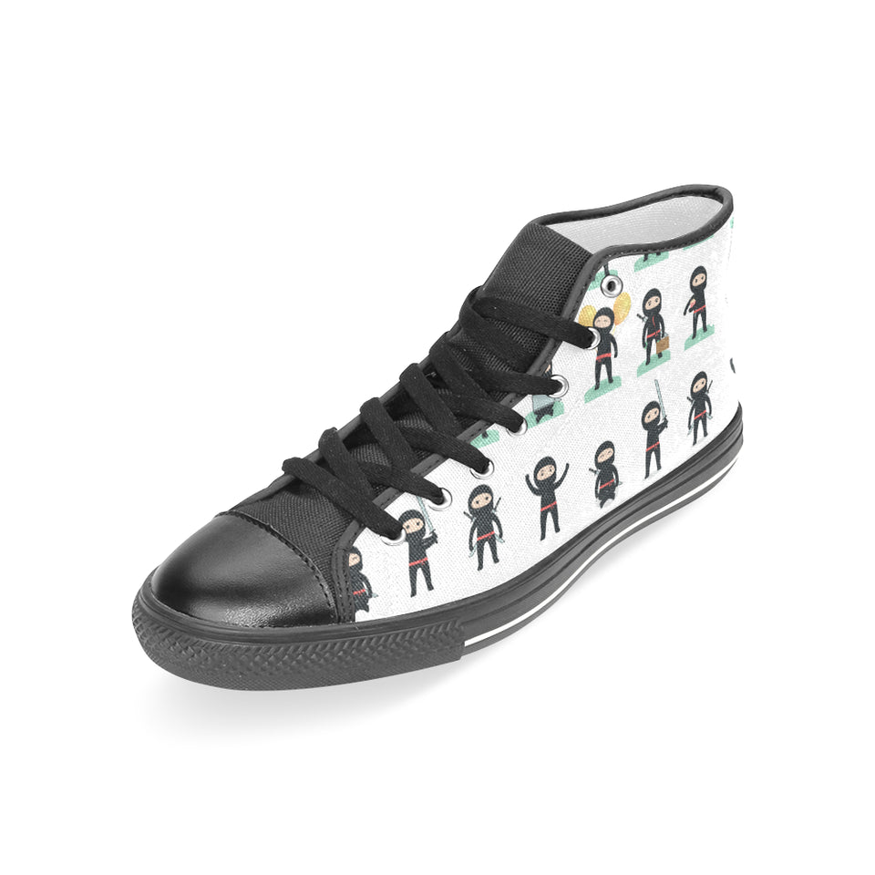 Cute ninja katana sword pattern Women's High Top Canvas Shoes Black