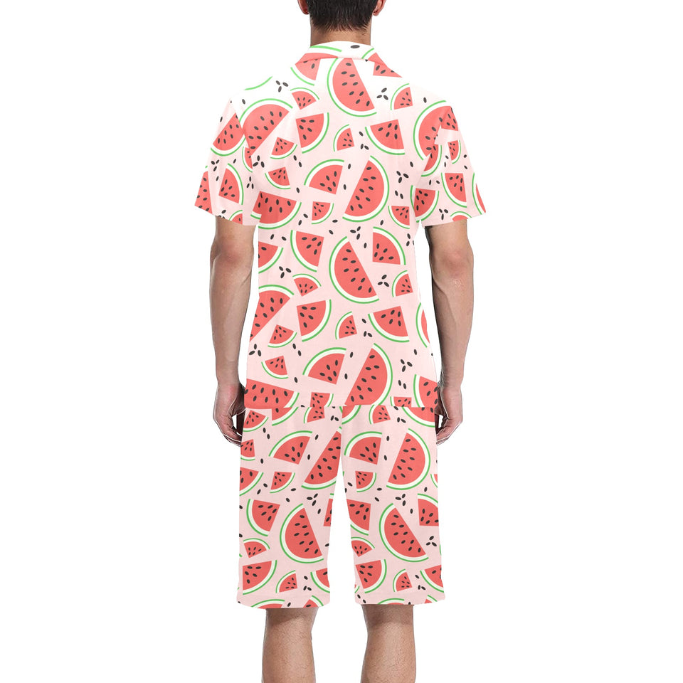 Watermelon pattern Men's V-Neck Short Pajama Set