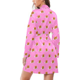 Pancake Pattern Print Design 04 Women's Long Sleeve Belted Night Robe