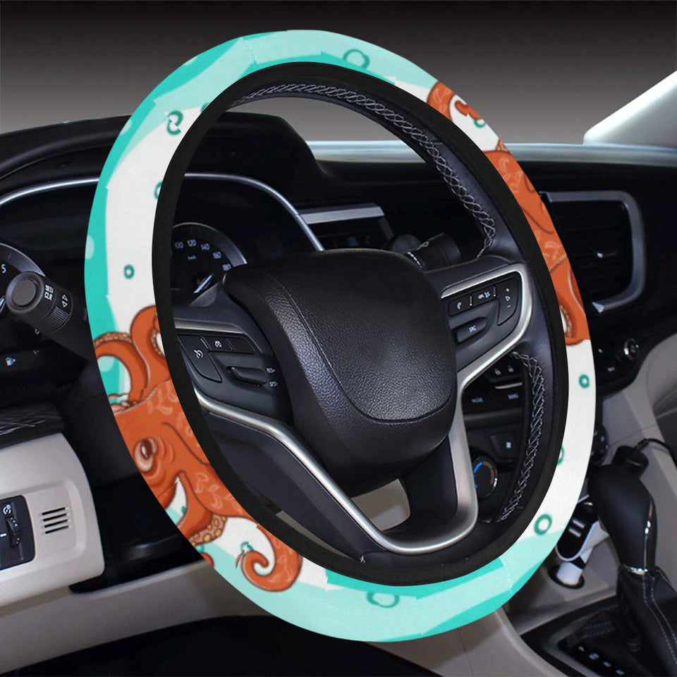 Octopuses sea wave background Car Steering Wheel Cover