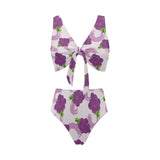 Cute Grape pattern Chest Bowknot High Waisted Bikini Swimsuit