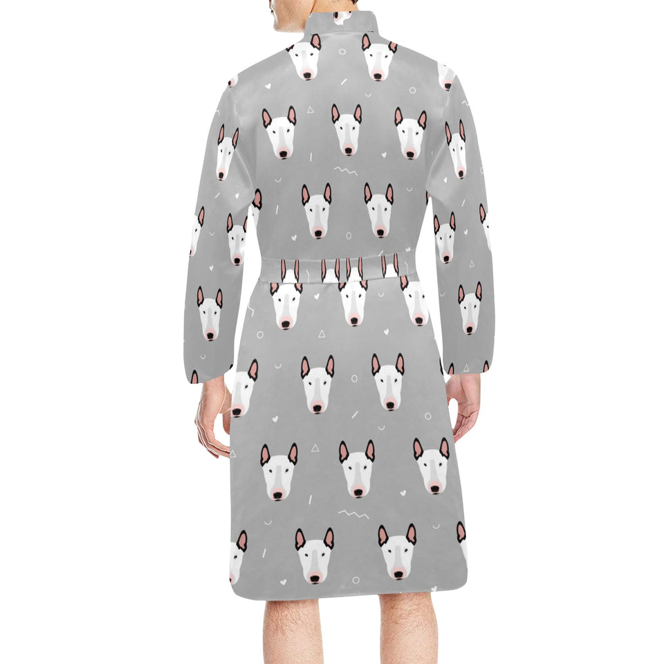 Bull Terrier Pattern Print Design 05 Men's Long Sleeve Belted Night Robe