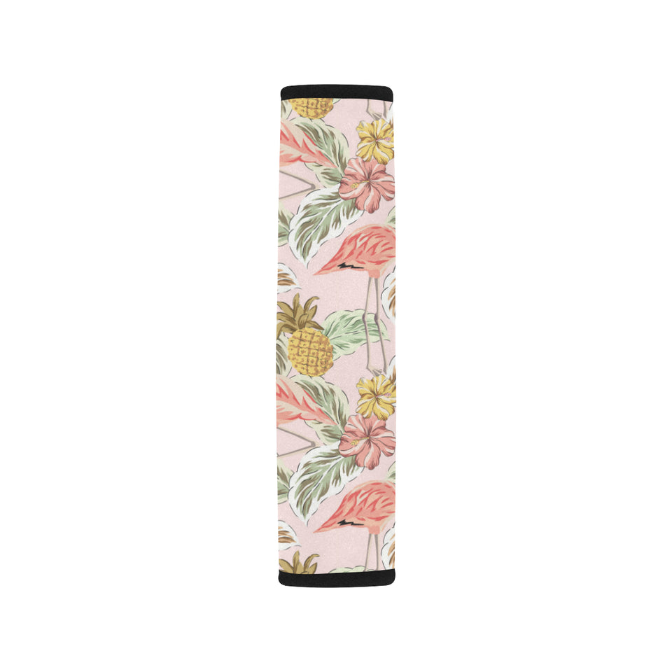 Pink flamingo birds pineapples hibiscus flower pat Car Seat Belt Cover