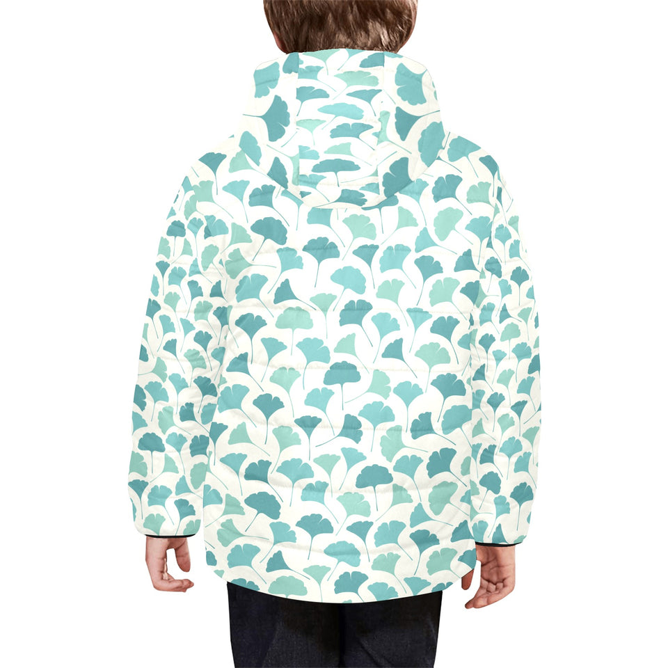 Green ginkgo leaves pattern Kids' Boys' Girls' Padded Hooded Jacket