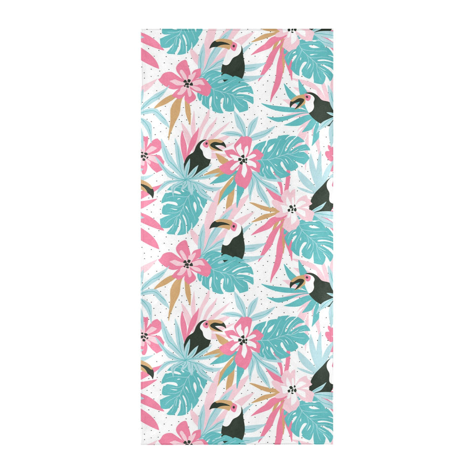 Toucan tropical flower leave pattern Beach Towel