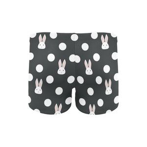 Cute white rabbit polka dots black background Men's Swimming Trunks