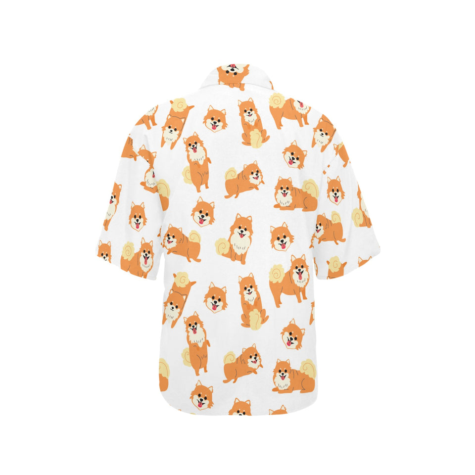 Brown pomeranian pattern Women's All Over Print Hawaiian Shirt