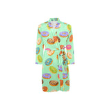 Colorful donut pattern green background Men's Long Sleeve Belted Night Robe