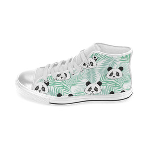 Panda pattern tropical leaves background Women's High Top Canvas Shoes White