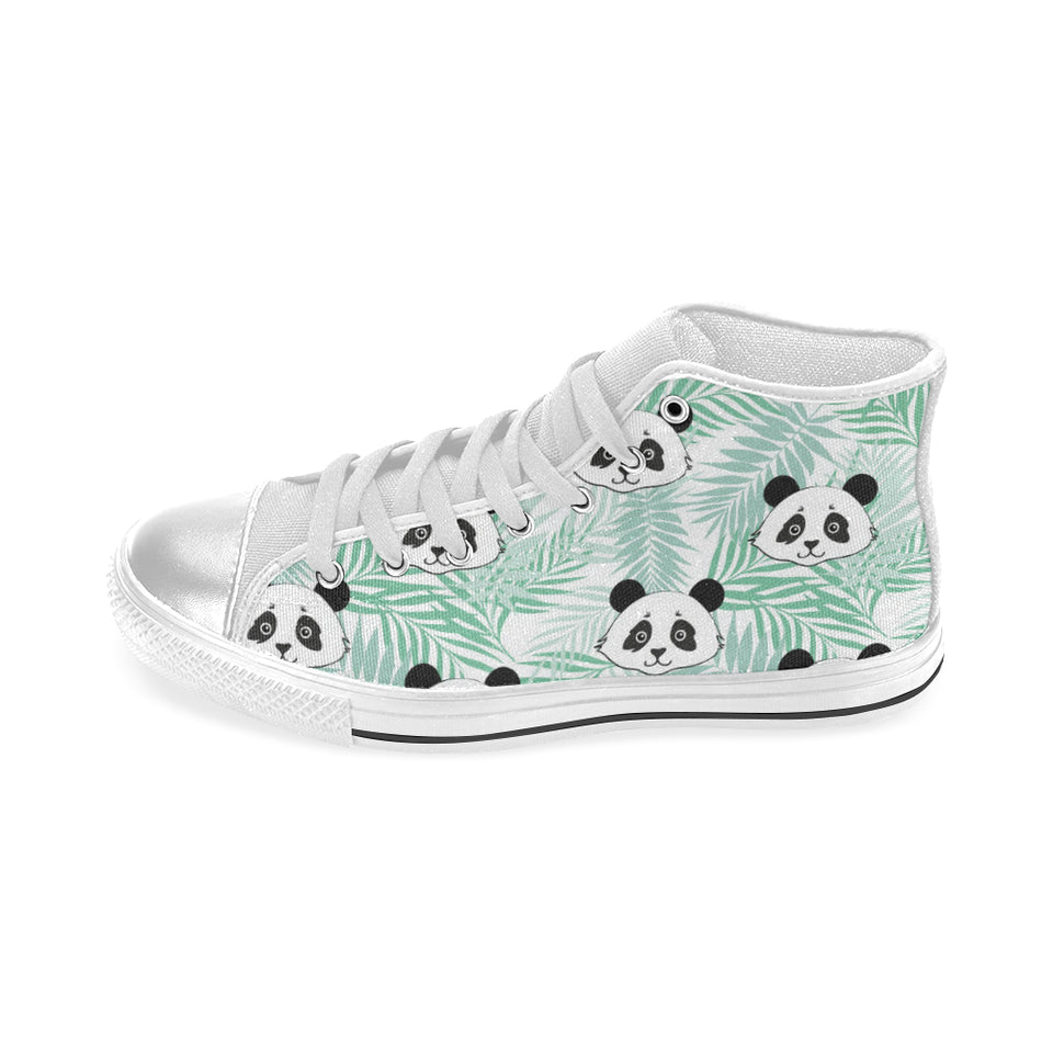 Panda pattern tropical leaves background Women's High Top Canvas Shoes White