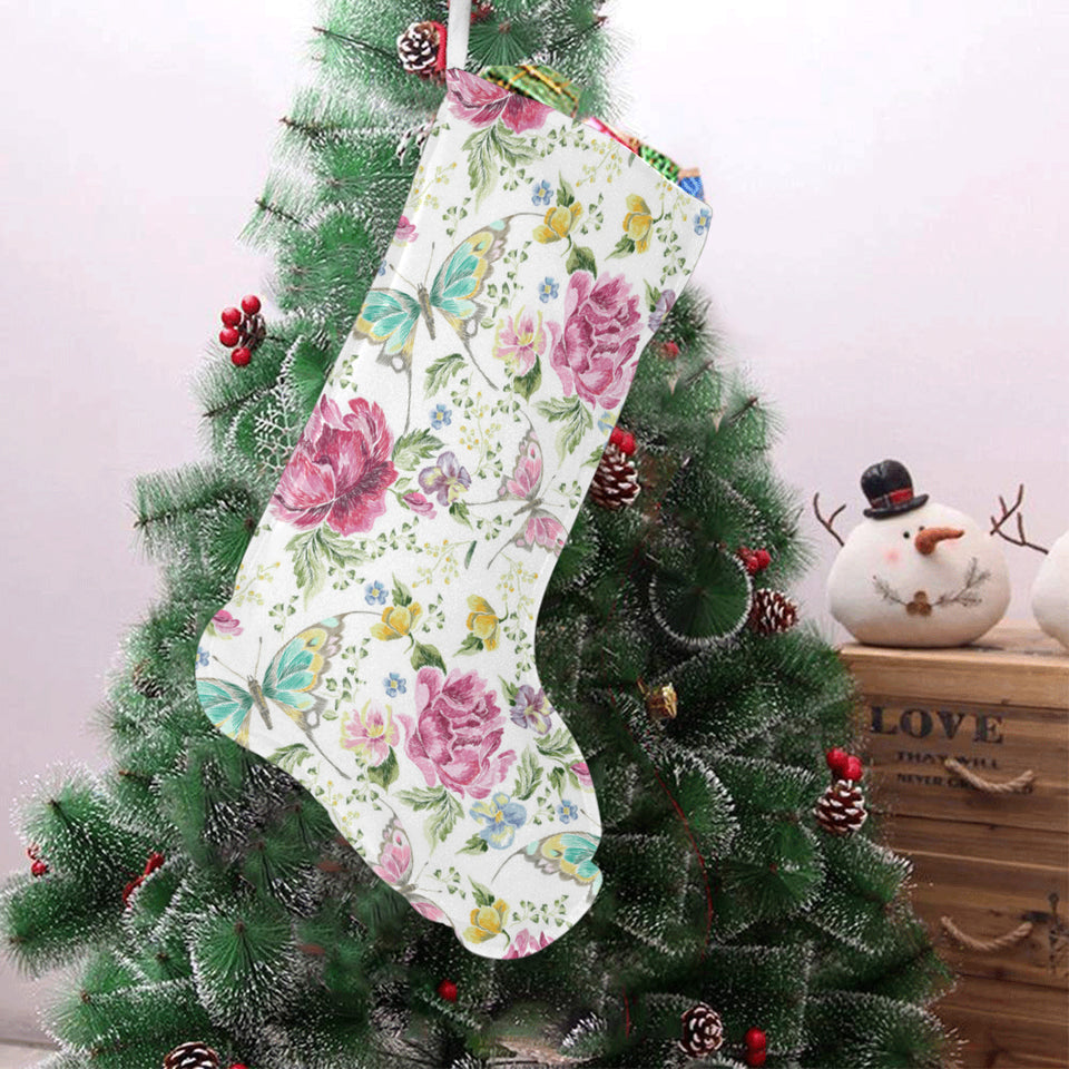 Hand drawn butterfly rose Christmas Stocking