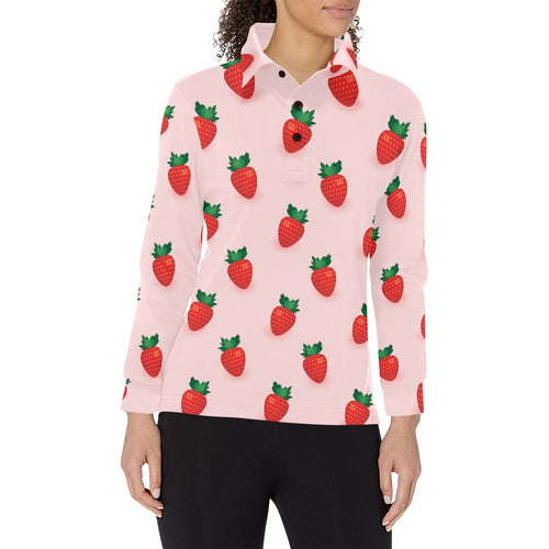 Strawberry beautiful pattern Women's Long Sleeve Polo Shirt