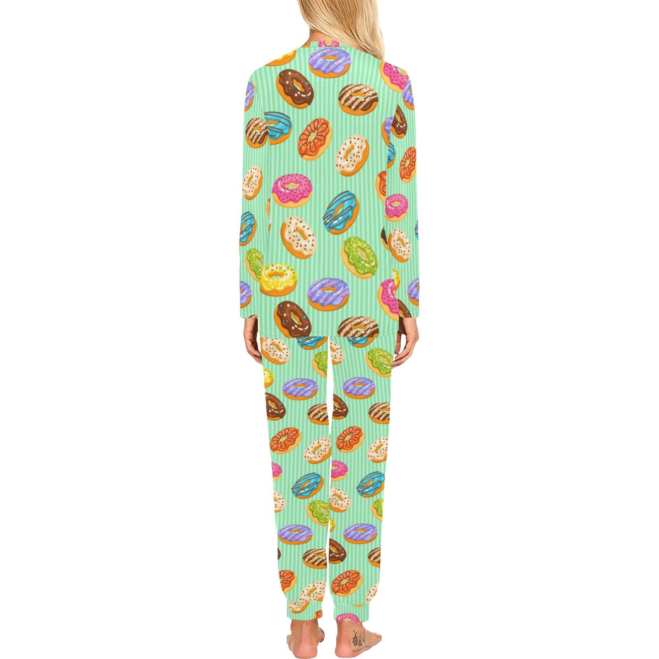 Colorful donut pattern green background Women's All Over Print Pajama Set