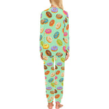 Colorful donut pattern green background Women's All Over Print Pajama Set