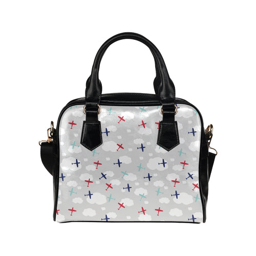 Airplane cloud grey background Shoulder Handbag