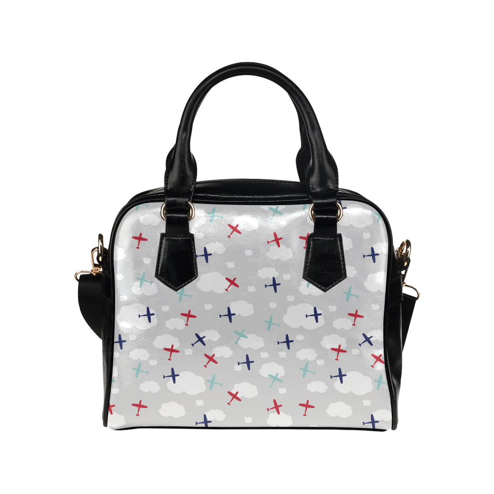 Airplane cloud grey background Shoulder Handbag